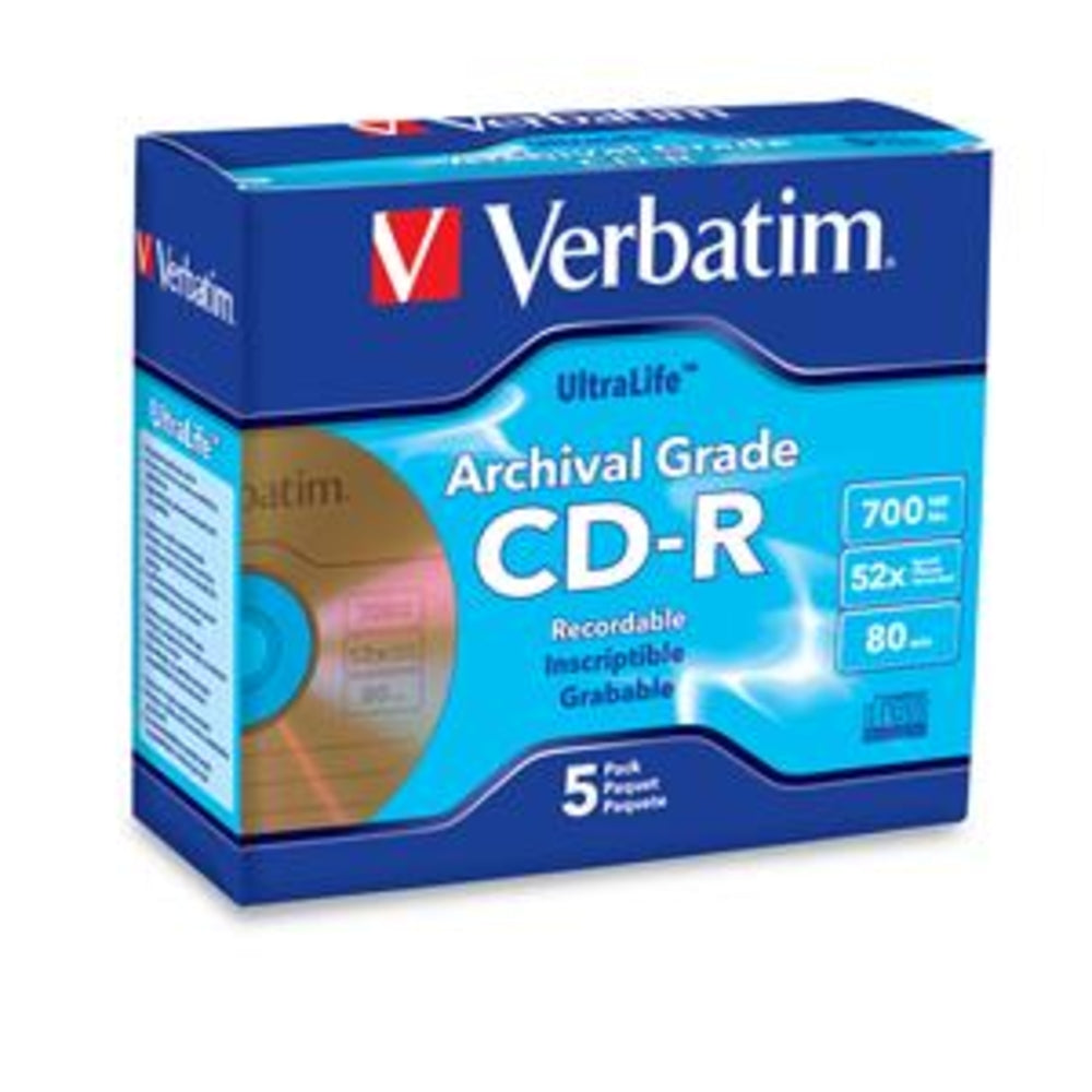 Verbatim 96319 CD-R 700MB 52X Ultralife Gold Archival Grade 5-Pack Jewel Case TAA Image 1