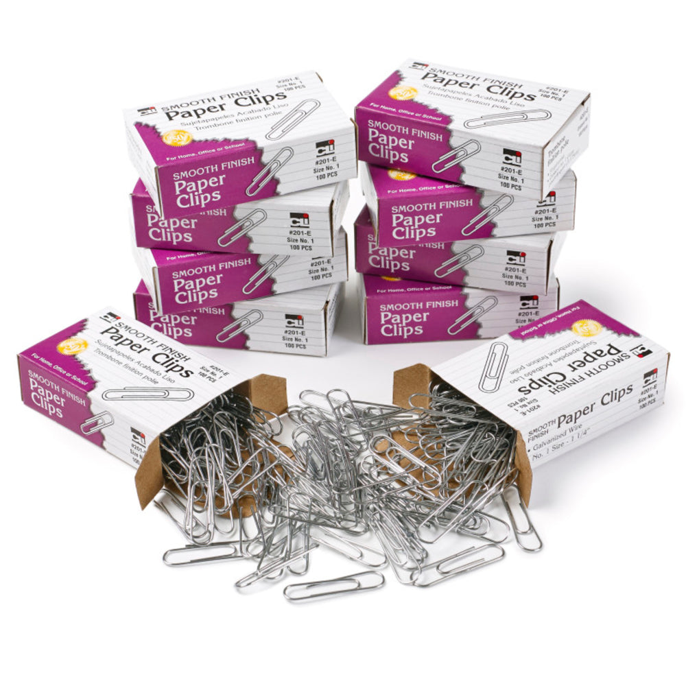 Charles Leonard CHL201E Paper Clips 100/Box 10 Boxes - Rust Resistant, Commercial Grade Image 1
