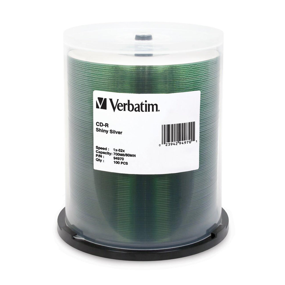 Verbatim 94970 CD-R 80Min 700MB 52X Shiny Silver 100pk Spindle - Storage Media Image 1