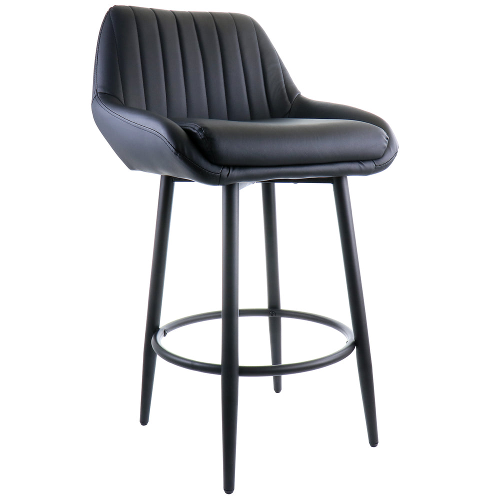 Elama Elm-2529-Blk Faux Leather Bar Chair In Black Matte Metal Legs Image 1