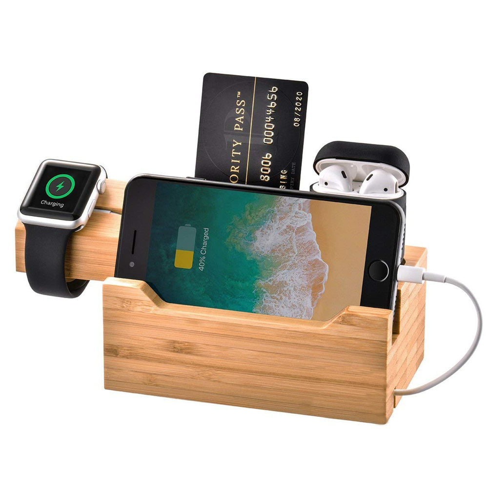 Trexonic TRX-CS3U3A 3 in 1 Bamboo Charging Station Card Holder Image 1