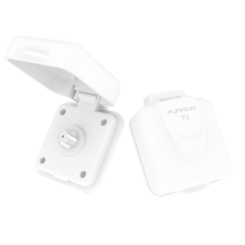 Furrion Mini TV/SAT Inlet Square with F-Type Connector for Coaxial Cable Feed; Marine Grade Weatherproof Sealing (White) - FTVINB-PS