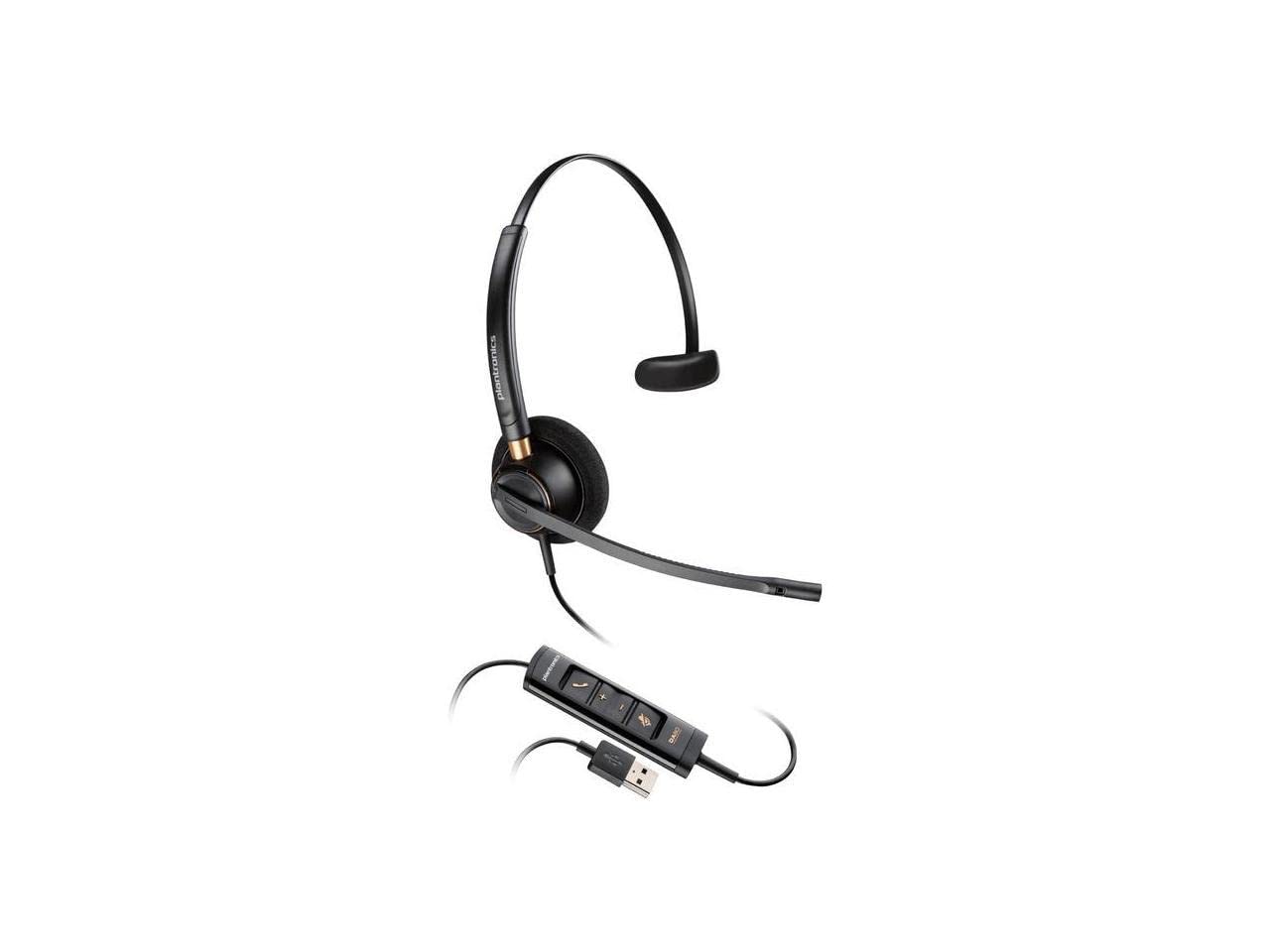 Poly - EncorePro 515 USB-A and USB-C USB Headset (Plantronics) - Cloud System Updates - Acoustic Hearing Protection - Works with Avaya, Genesys, and Cisco Call Center Platforms - Single Ear/Mono,Black