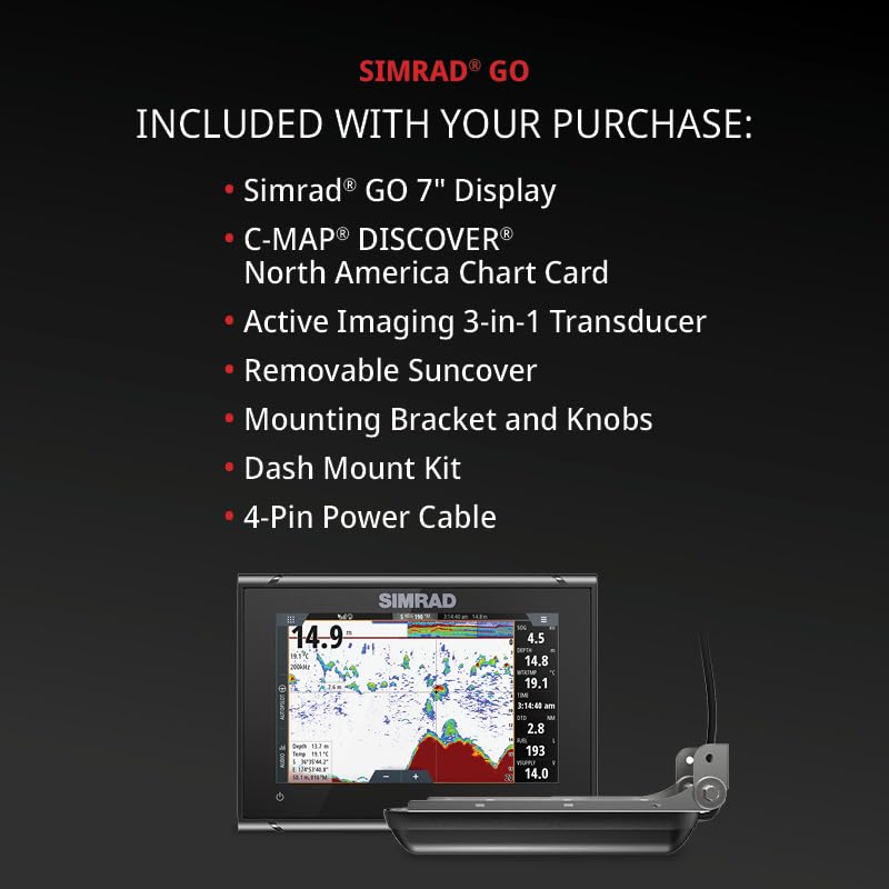 Simrad GO7 XSR - 7-inch Chartplotter with Active Imaging 3-in-1 Transducer, C-MAP Discover Chart Card