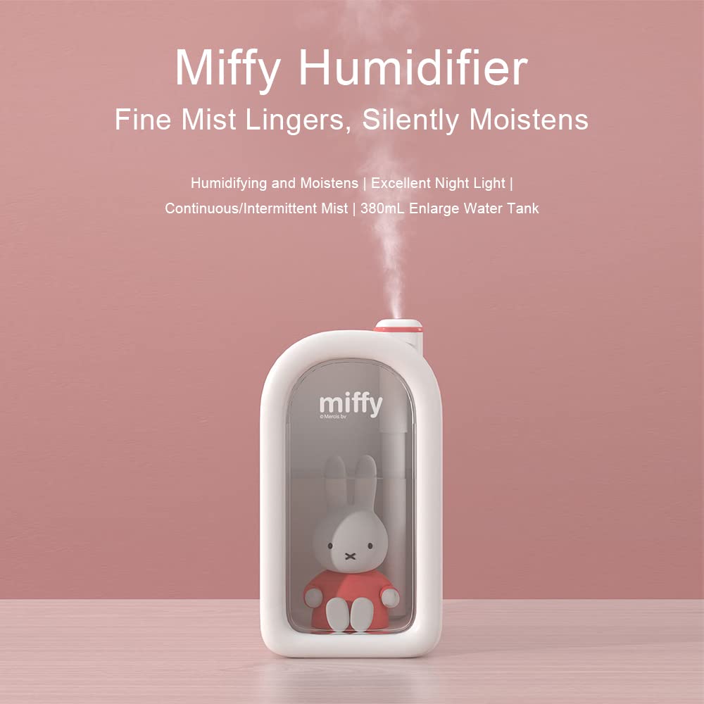 Mipow X Miffy Cool Mist Humidifier - Ultrasonic Quiet , Mini Cute Humidifier with Night Light for Bedroom/Babies Nursery/Office, 380ml