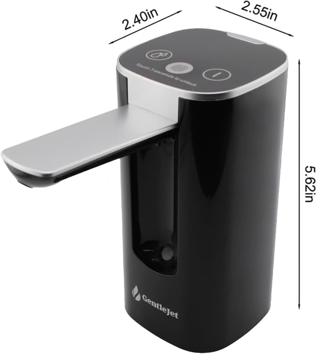 GentleJet Automatic Water Dispenser for 5 Gallon Bottle - USB-C Rechargeable Electric Water Pump, Digital Display, Measured & Continuous Flow, Foldable Spout