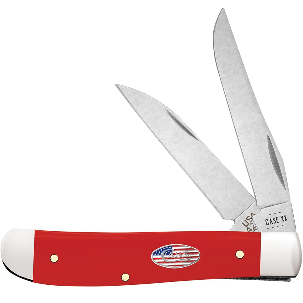 Case XX WR POCKET KNIFE MINI TRAPPER - AMERICAN WORKMAN CS - SMOOTH RED SYNTHETIC, ITEM 73927, LENGTH CLOSED 3 1/2 INCH (4207W CS)