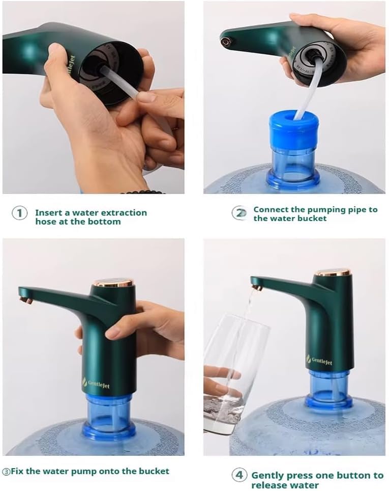 Electric Rechargeable Portable Drinking Water Dispenser for 5 Gallon Bottle, 600ml Quantitative Water Pump, USB Charging Water Bottle Pump for 2, 3, 4, 5 Gallon Water Jug (Green)