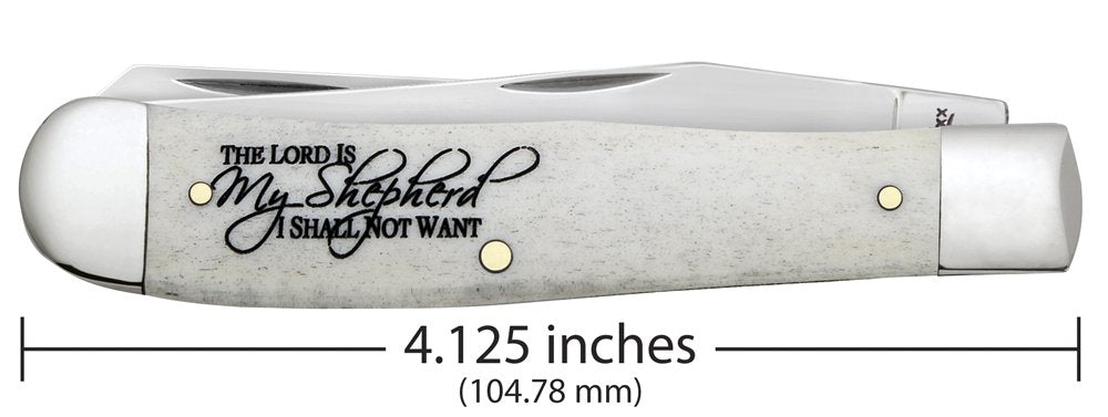 Case WR XX Pocket Knife Natural Smooth Bone Trapper W/Psalm 23 and Artwork Item #8795 - (6254 SS) - Length Closed: 4 1/8 Inches