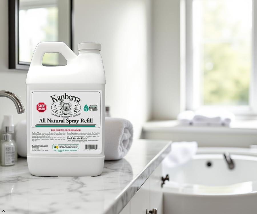 Kanberra Spray Refill - 64 oz. - All-Natural Odor Eliminator & Air Freshener for Home, Car, RV, Boat, Gym Bag | Eco-Friendly, Long-Lasting Tea Tree Oil Formula, Safe for Pets and Family.