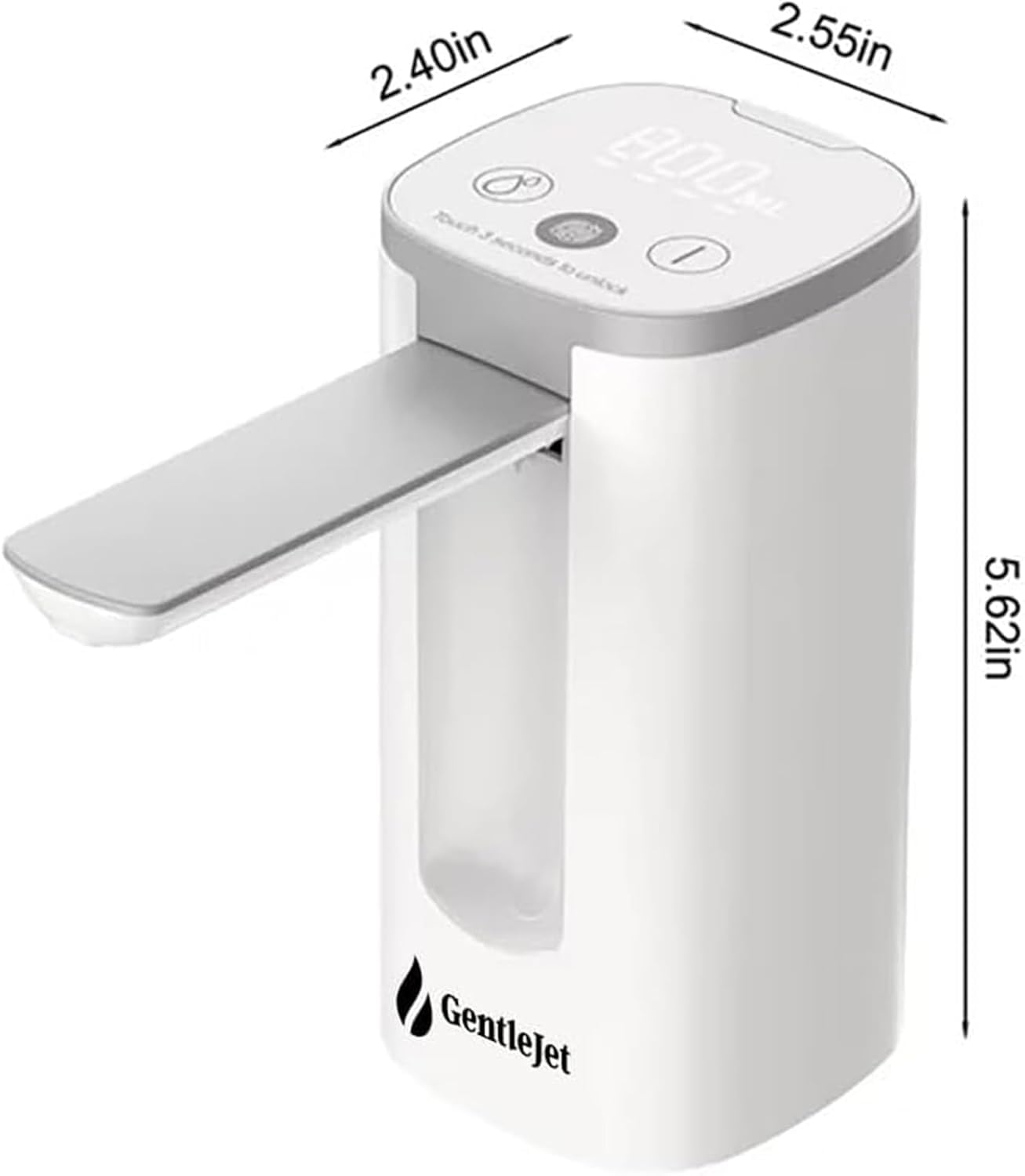 GentleJet Automatic Water Dispenser for 5 Gallon Bottle - USB-C Rechargeable Electric Water Pump, Digital Display, Measured & Continuous Flow, Foldable Spout