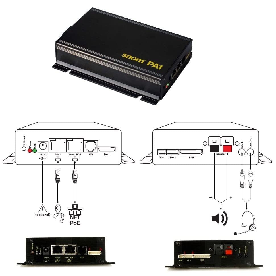 Snom PA1+ SIP-based announcement system by making a call from the phone, 6.5 watt class D amplifier, broadcast via SIP and multicast, 3 years manufacturer warranty, 00004602