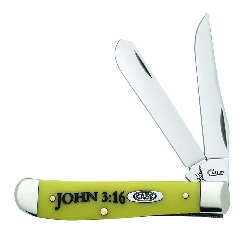Case WR XX Pocket Knife Yellow Synthetic Mini Trapper-John 3:16 Item #8850 - (3207 SS) - Length Closed: 3 1/2 Inches
