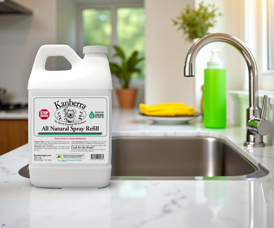 Kanberra Spray Refill - 64 oz. - All-Natural Odor Eliminator & Air Freshener for Home, Car, RV, Boat, Gym Bag | Eco-Friendly, Long-Lasting Tea Tree Oil Formula, Safe for Pets and Family.