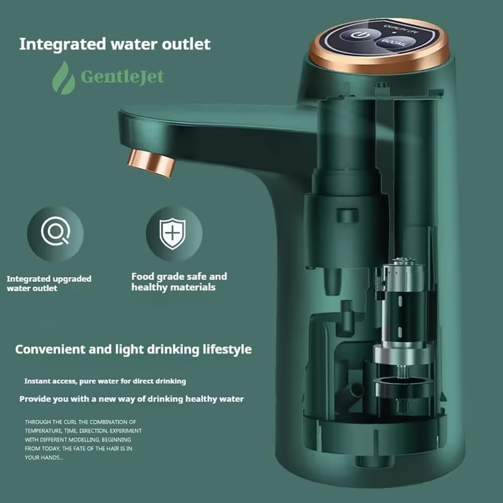 Electric Rechargeable Portable Drinking Water Dispenser for 5 Gallon Bottle, 600ml Quantitative Water Pump, USB Charging Water Bottle Pump for 2, 3, 4, 5 Gallon Water Jug (Green)