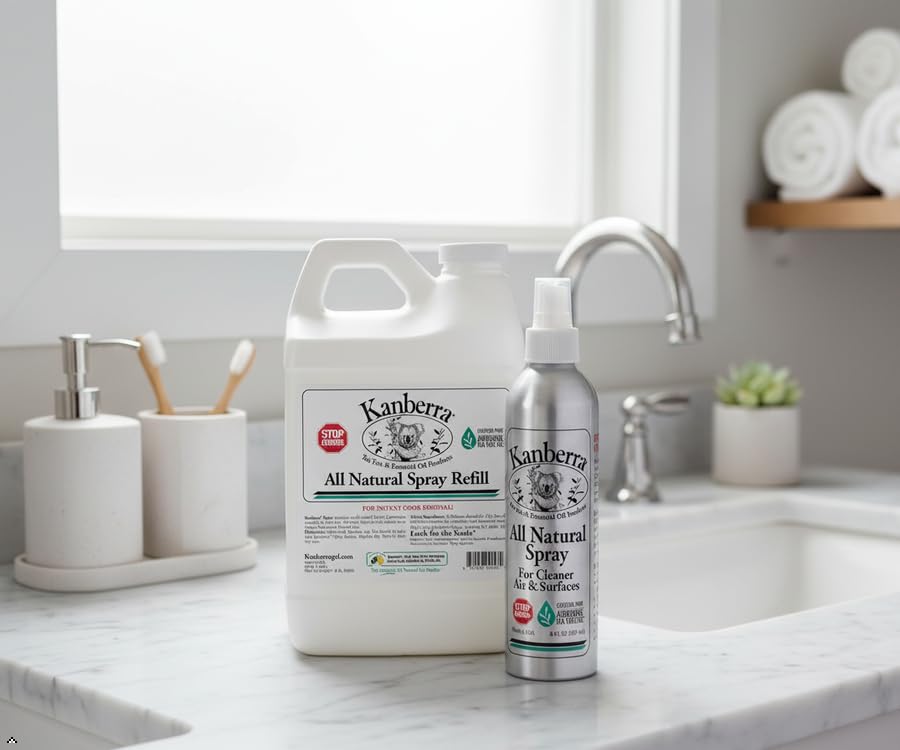 Kanberra Spray Refill - 64 oz. - All-Natural Odor Eliminator & Air Freshener for Home, Car, RV, Boat, Gym Bag | Eco-Friendly, Long-Lasting Tea Tree Oil Formula, Safe for Pets and Family.