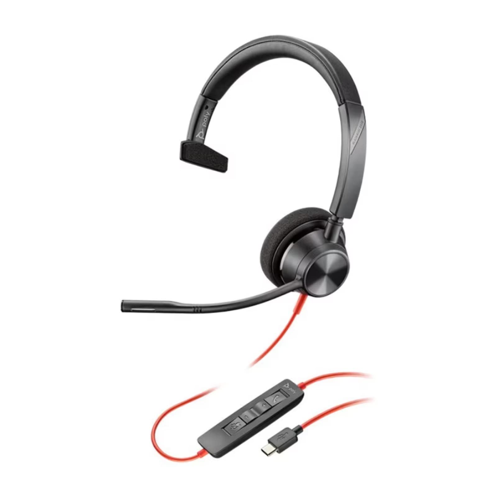 Plantronics Poly Blackwire 3310 Microsoft USB-C Headset - Mono - USB Type C - Wired - 32 Ohm - 20 Hz - 20 kHz - Over-The-Head - Monaural - Supra-aural - Noise Cancelling Microphone