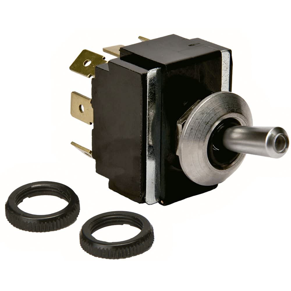 Sierra International TG23020 Satin Chrome On-Off-On DPDT Toggle Switch with Matching Retaining Ring, White/Red