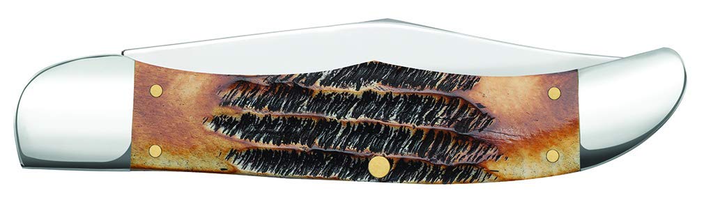 Case WR XX Pocket Knife Burnt 6.5 Bonestag Folding Hunter W/Sheath Item #3574 - (6.5265 SS) - Length Closed: 5 1/4 Inches