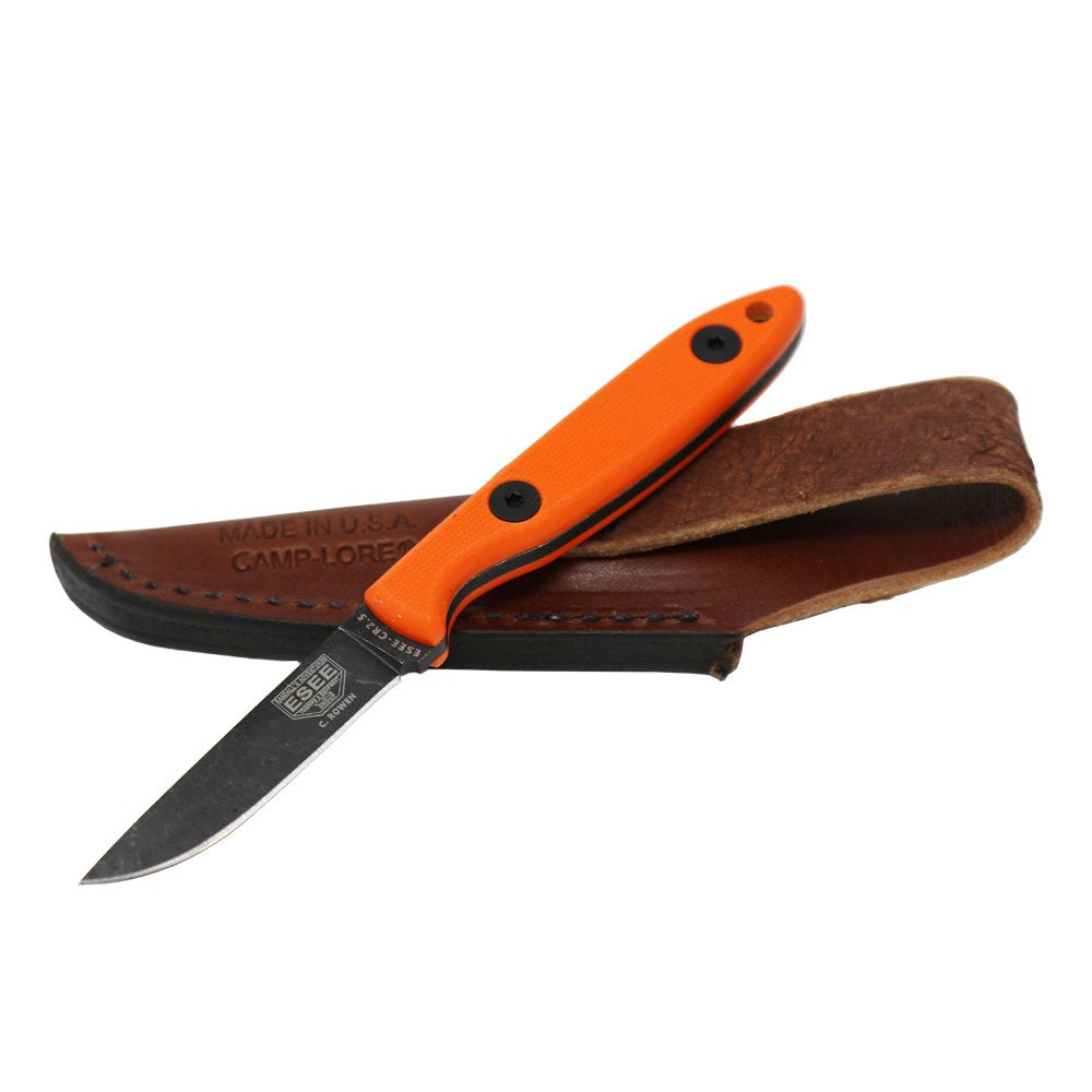 ESEE Knives Cody Rowen CR2.5 Hunting Camping Fixed Blade Knife w/Leather Sheath (Orange)