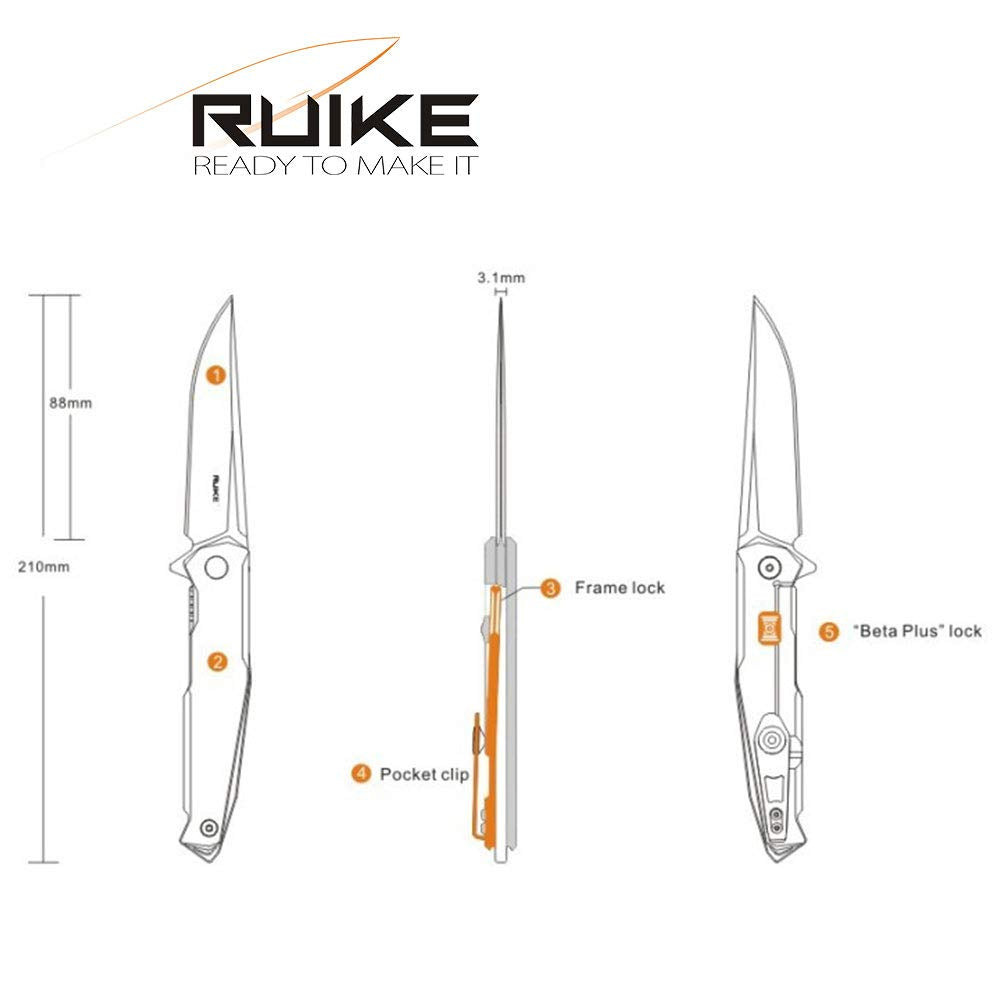 Ruike Tactical Pocket Knife for Men Folding Knife Frame Lock 14C28N Steel Camping Knives Small Hiking Work Utility Knife Blet Clip Women Gifts EDC Tool Gear P108-SF