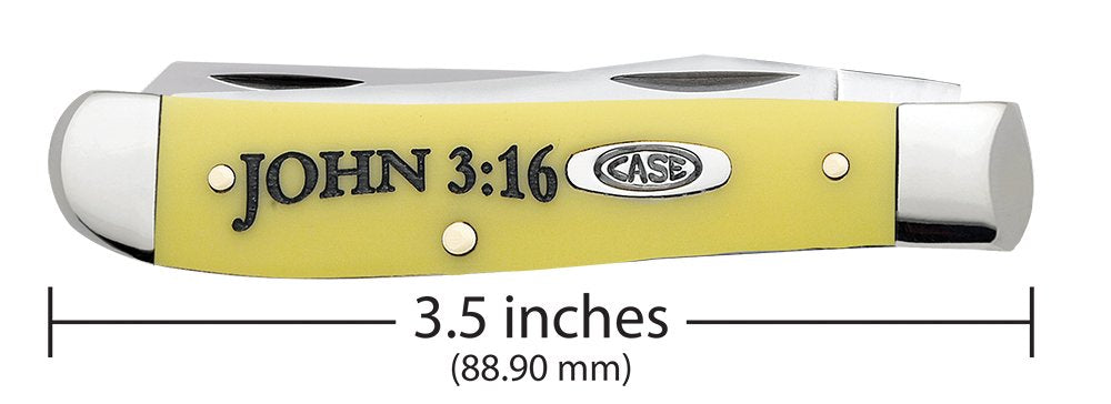 Case WR XX Pocket Knife Yellow Synthetic Mini Trapper-John 3:16 Item #8850 - (3207 SS) - Length Closed: 3 1/2 Inches