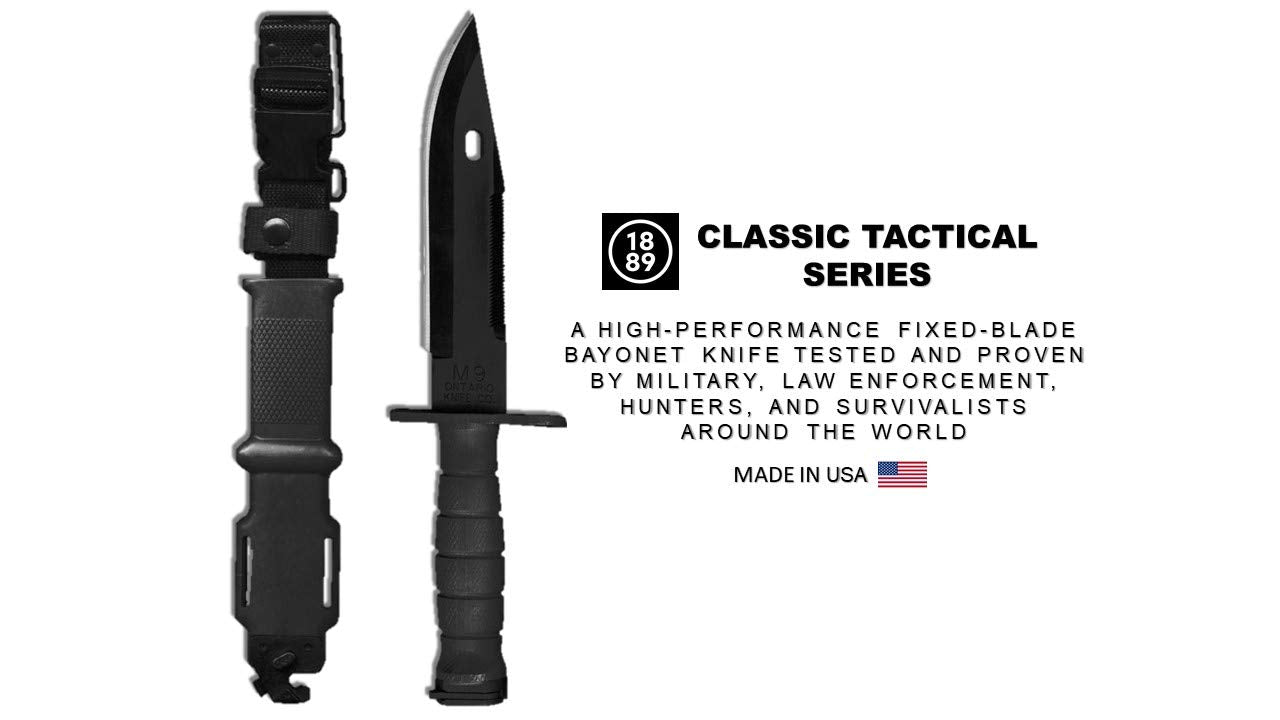 Ontario Knife Company, M9 Bayonet and Scabbard, Black , Overall Length: 12.25"