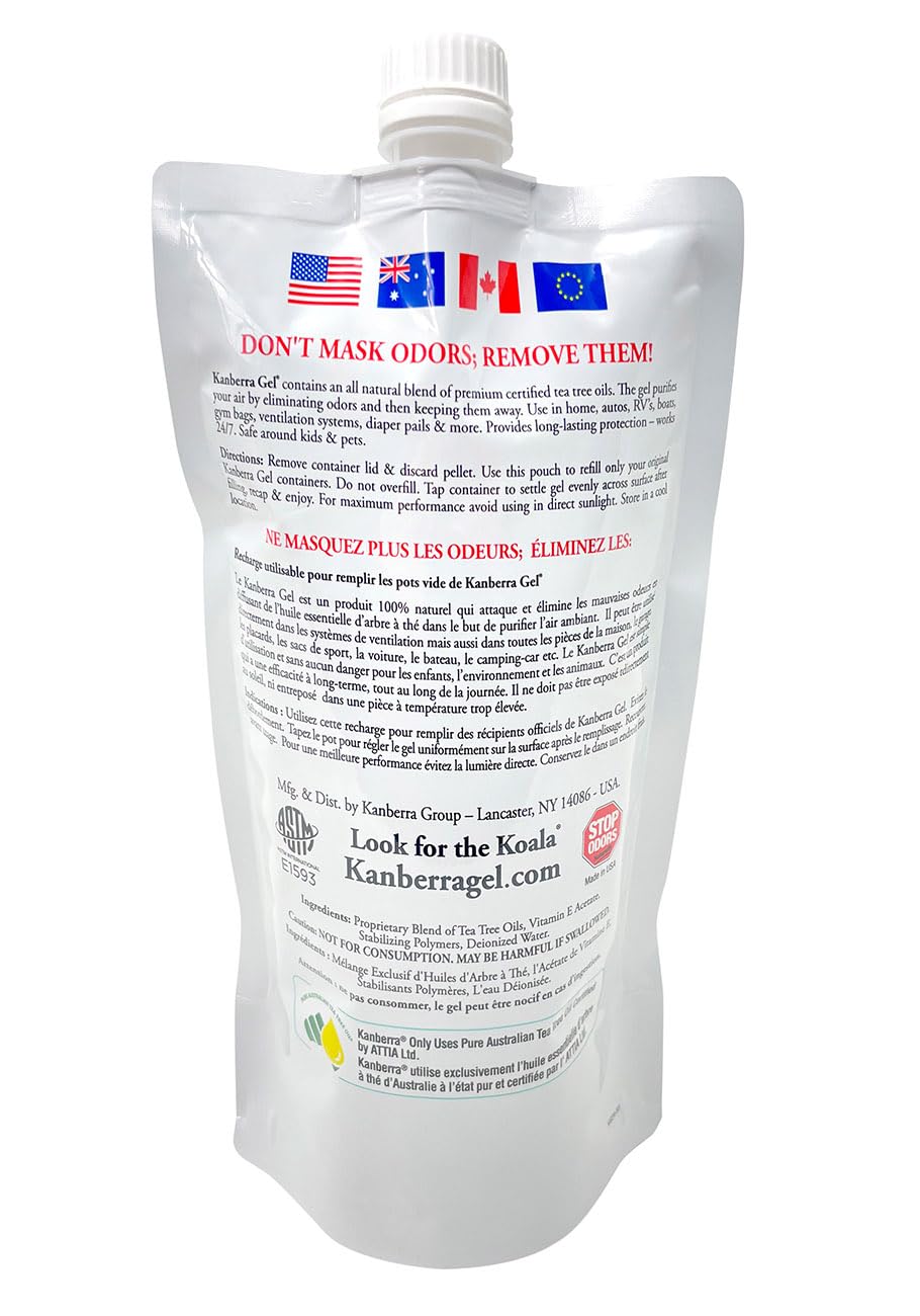 Kanberra Gel Refill Pouch 24oz - All-Natural Odor Eliminator & Air Freshener for Home, Car, RV, Boat, Gym Bag | Eco-Friendly, Long-Lasting Tea Tree Oil Formula, Safe for Pets and Family.