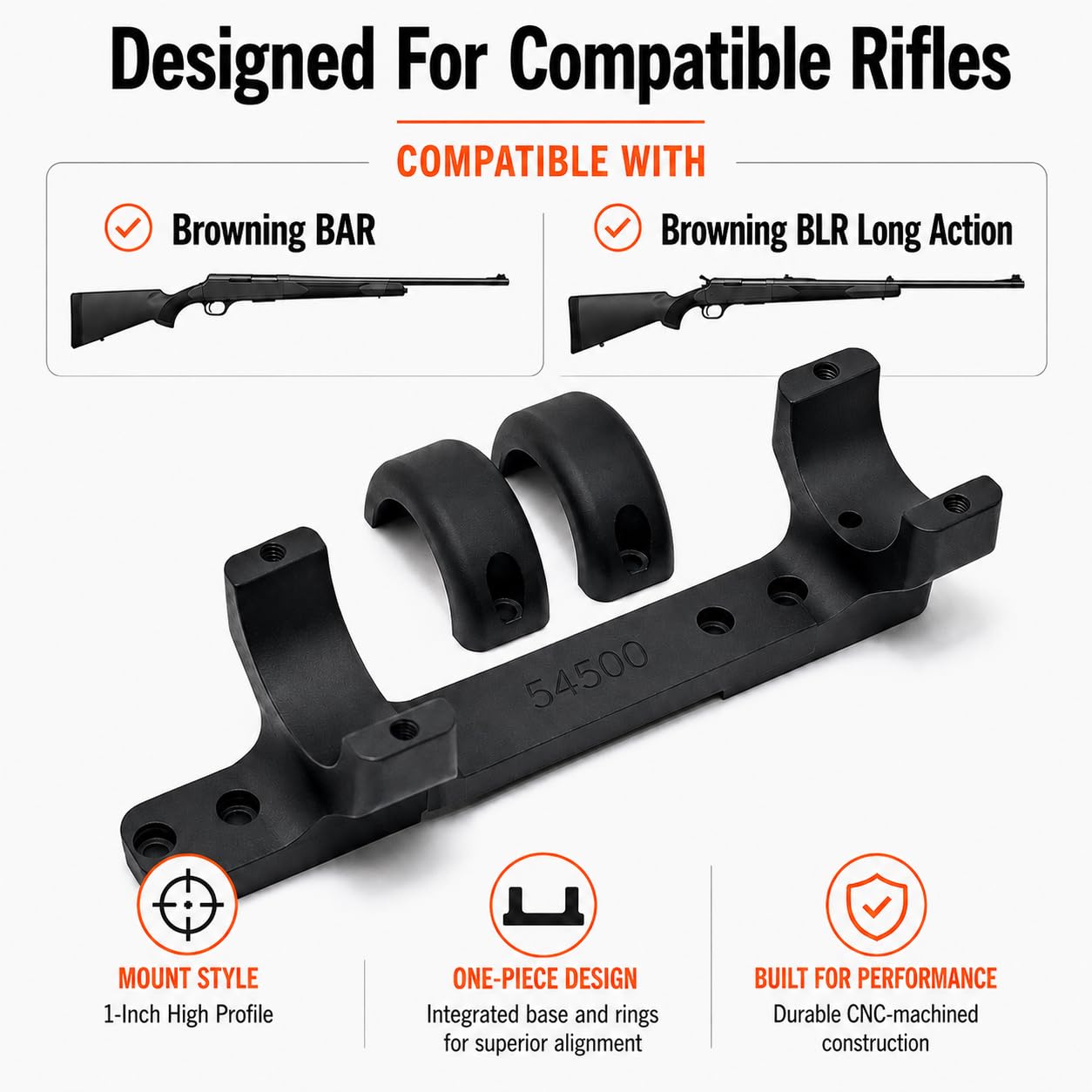 Game Reaper Browning Bar and Long Action BLR-High Mount (Black, 1 inch)