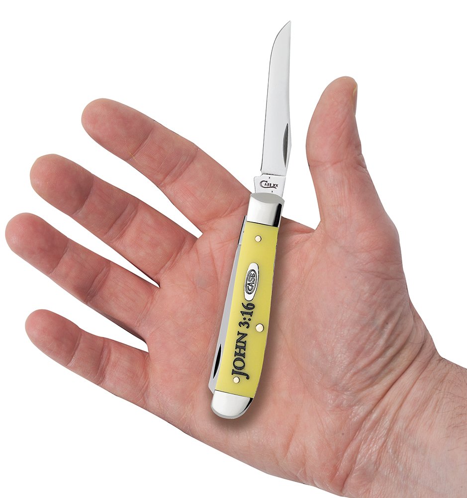 Case WR XX Pocket Knife Yellow Synthetic Mini Trapper-John 3:16 Item #8850 - (3207 SS) - Length Closed: 3 1/2 Inches