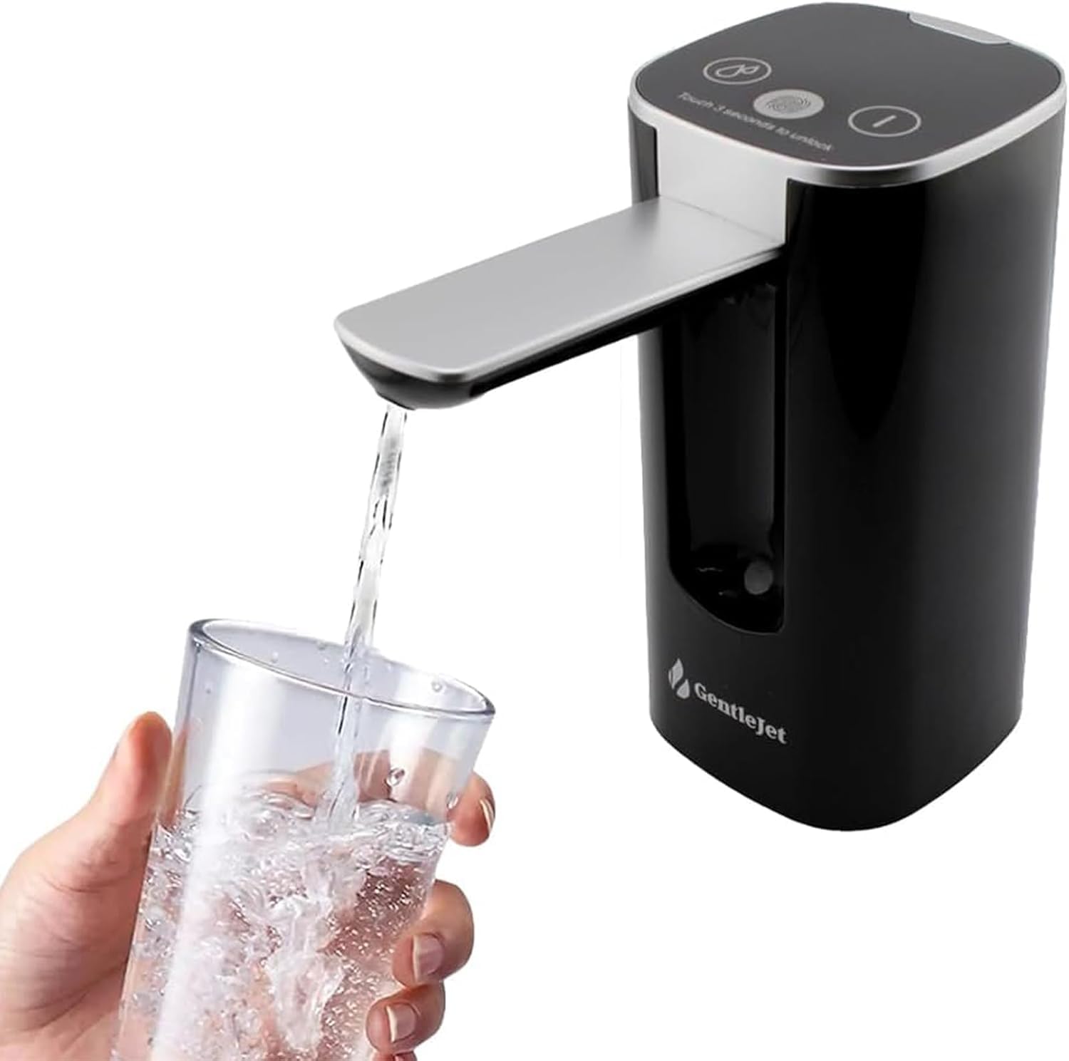 GentleJet Automatic Water Dispenser for 5 Gallon Bottle - USB-C Rechargeable Electric Water Pump, Digital Display, Measured & Continuous Flow, Foldable Spout