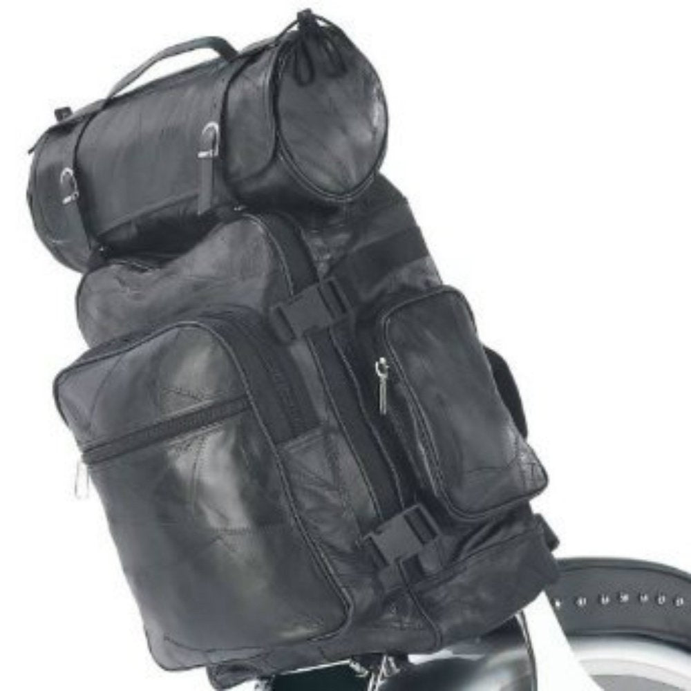Diamond Plate 3pc Genuine Buffalo Leather Motorcycle Bag Set Black