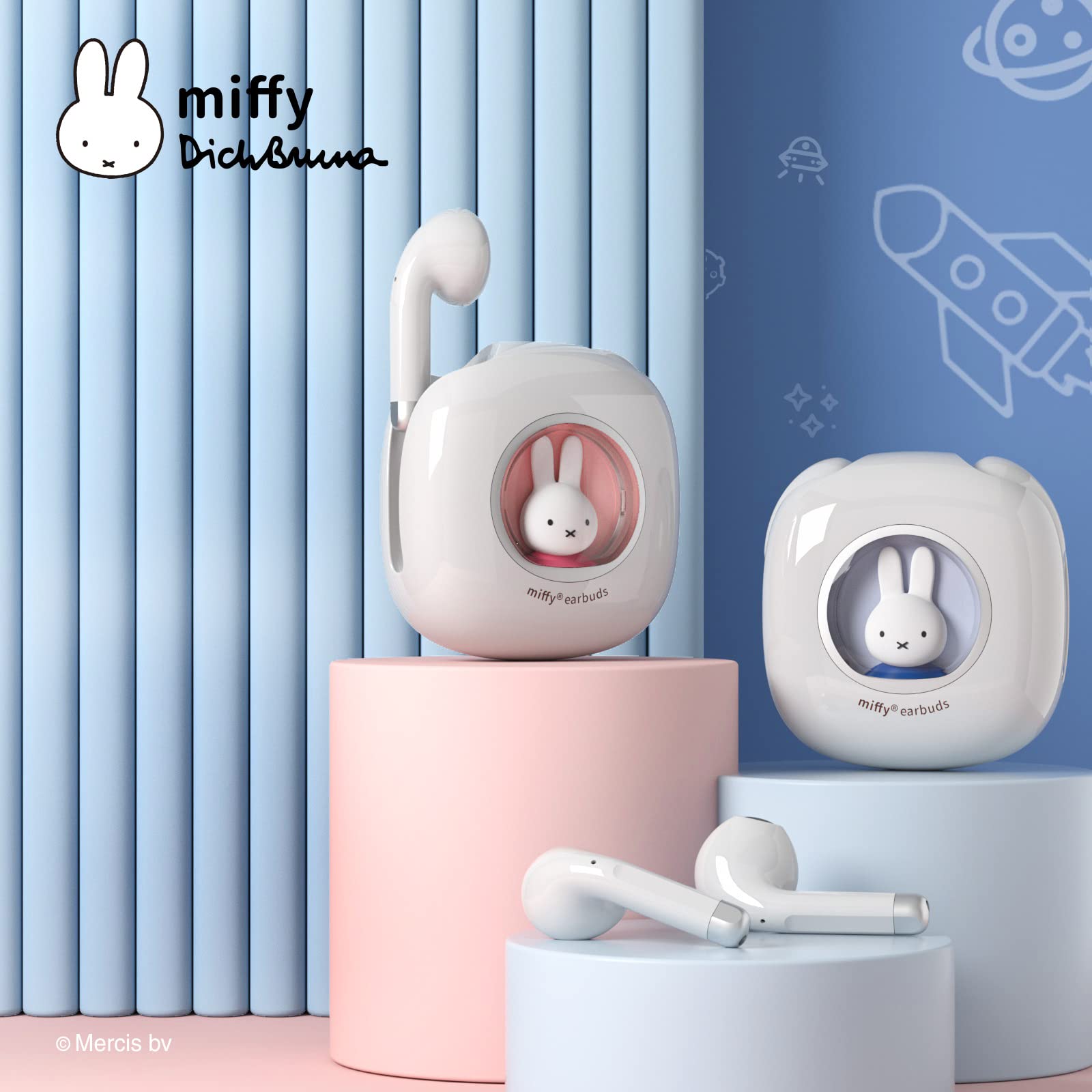 Miffy Bluetooth Wireless Earbuds Headset (Blue)，IPX5 Waterproof Ear Buds Headphones