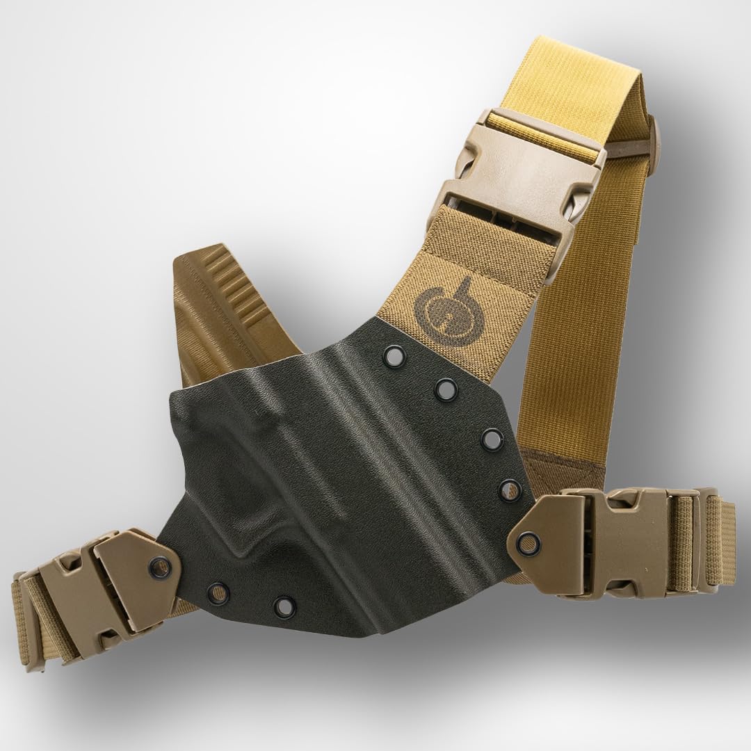 GunfightersINC Kenai Chest Holster for a Glock - MAS Grey/Coyote (Model - 17, Right)