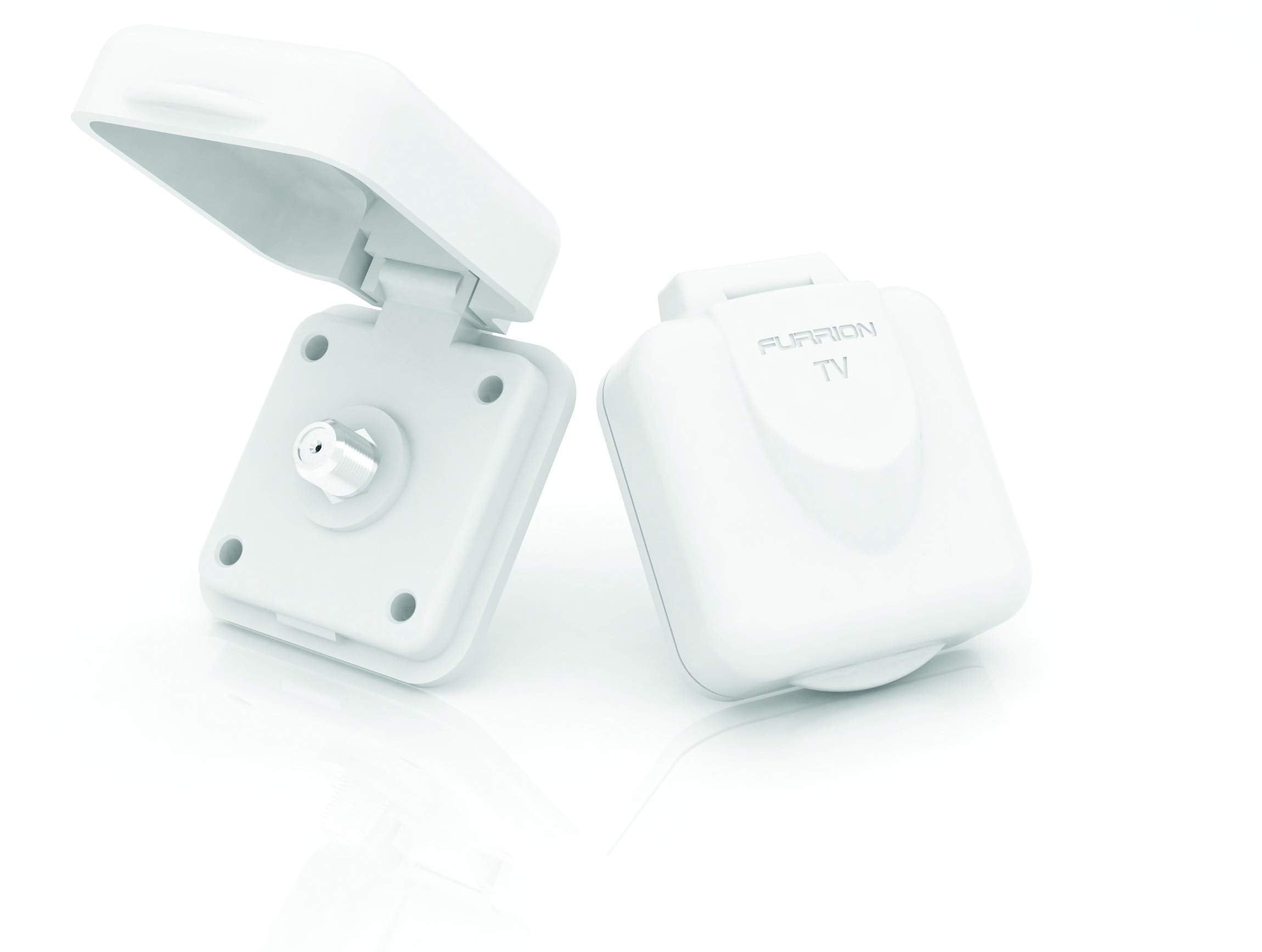 Furrion Mini TV/SAT Inlet Square with F-Type Connector for Coaxial Cable Feed; Marine Grade Weatherproof Sealing (White) - FTVINB-PS