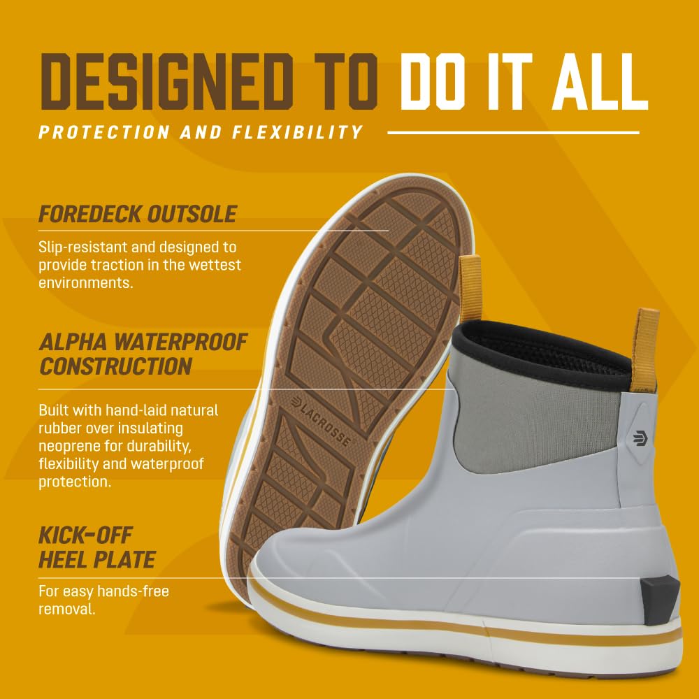 LaCrosse Alpha Deck Boot 6-Inch - Waterproof Shoes for Men - Slip-Resistant Outsole & Deck Boots for Men - Quick-Dry Air-Circ Lining & Fishing Shoes - Wild Dove - 8