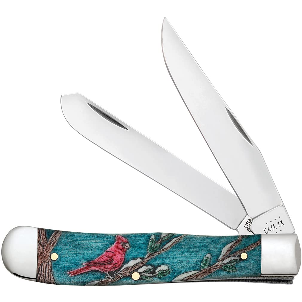 Case XX WR POCKET KNIFE TRAPPER - CARDINAL EMBELLISHED NATURAL BONE W/COLOR WASH, ITEM 39159, LENGTH CLOSED 4 1/8 INCH (6254 SS)