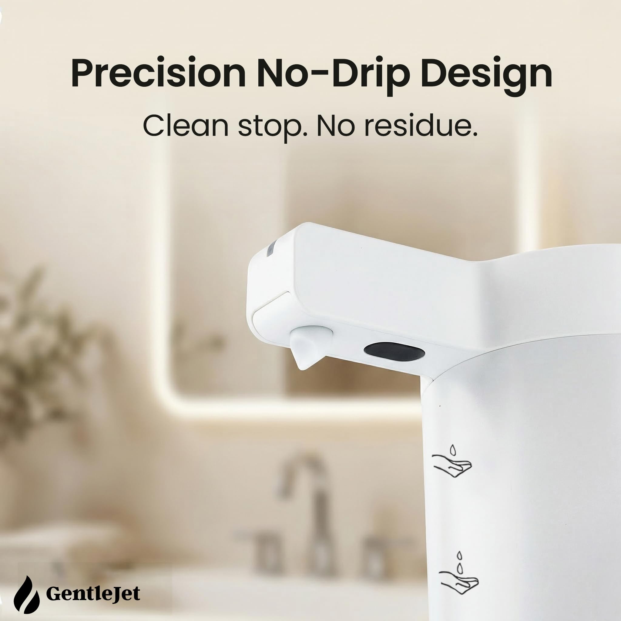 GentleJet SmoothDrop Automatic Liquid Soap Dispenser – Touchless Sensor, USB-C Rechargeable, 304 Stainless Steel, IPX5 Waterproof for Bathroom Kitchen Sink, 9 oz / 270 ml