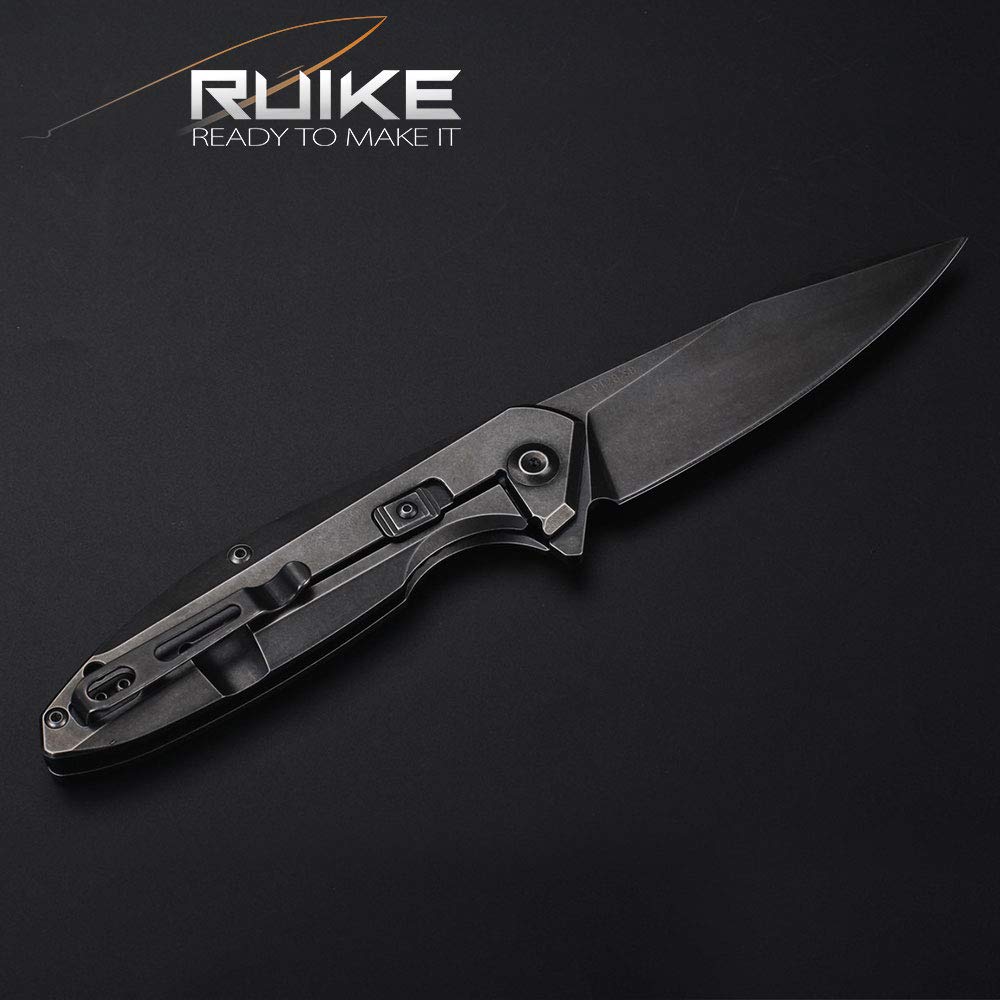 Ruike Tactical Folding Knife Small Pocket Knife with Clip EDC Camping Fishing hiking Knives Frame Lock 14C28N Steel Black Outdoor Indoor Work Utility Knife Tool Men Women Blet P128-SB