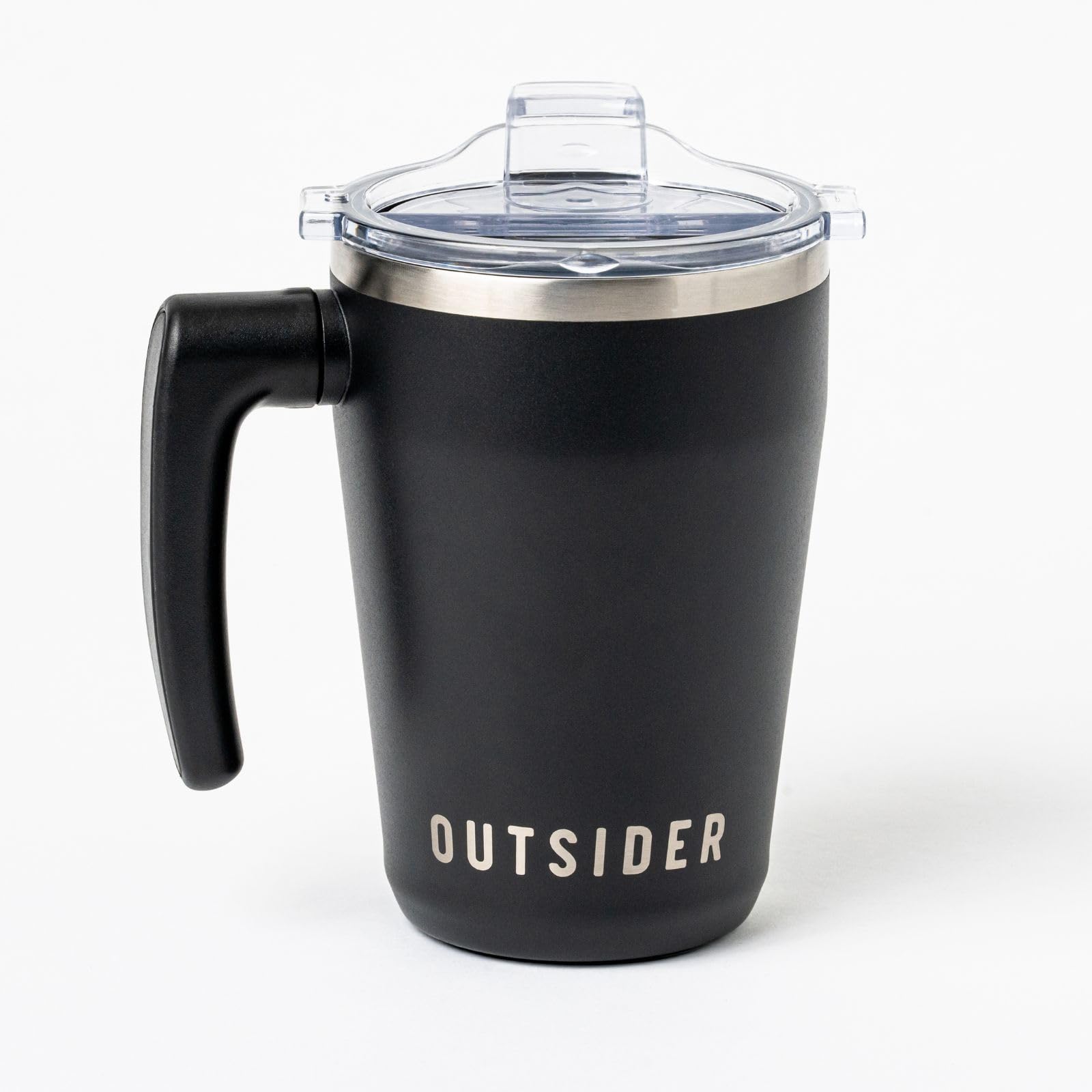 OUTSIDER The AM 17 oz Stainless Steel Vacuum Insulated Coffee Mug with 180° Rotating Swivel Handle and Lockable Spill Proof Lid – Travel Tumbler for Outdoor, Home & Office - Black