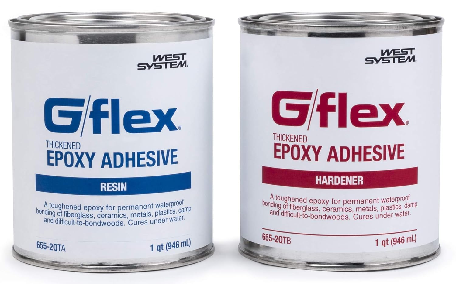 West System 655-2QT G/Flex Epoxy Adhesive, 2 Quarts | Toughened & Flexible