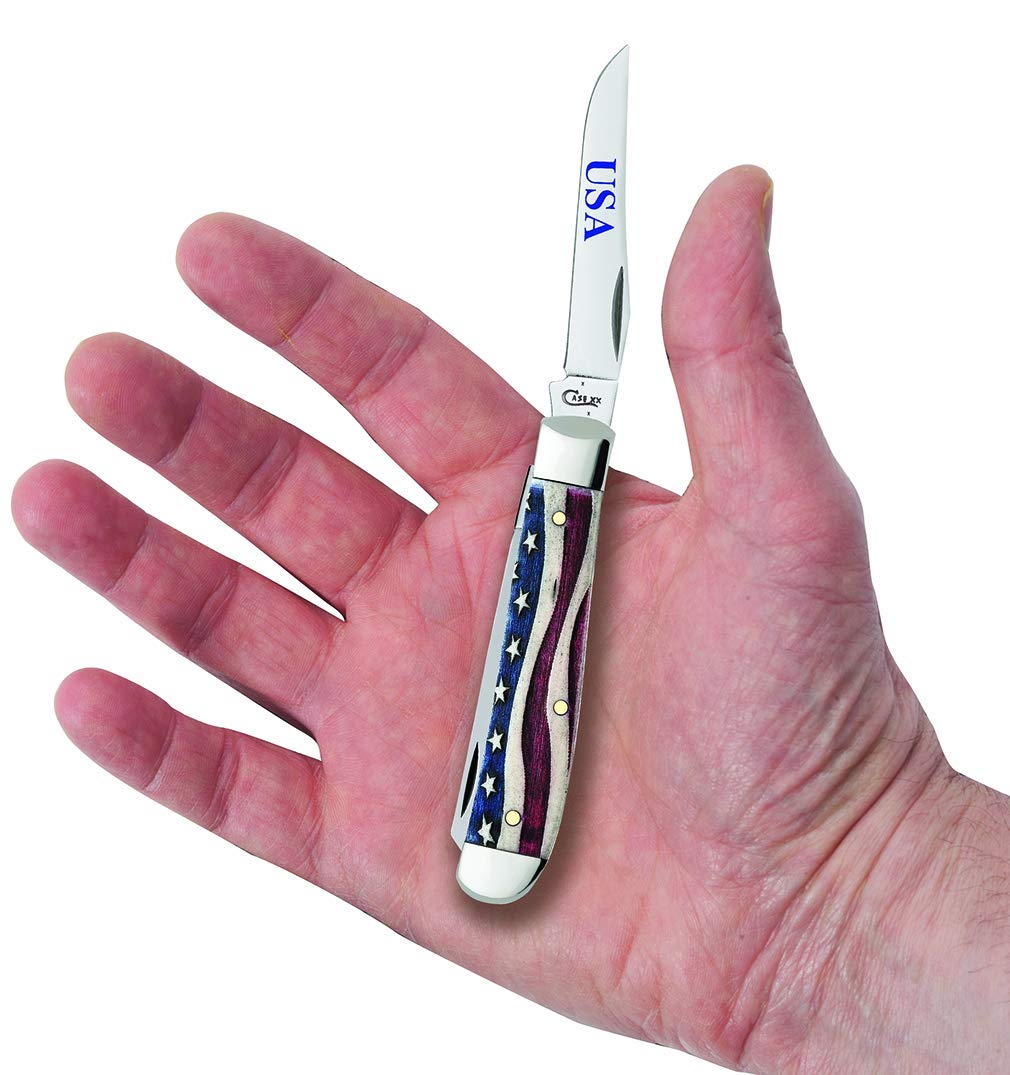 Case WR XX Pocket Knife Patriotic Smooth Natural Bone Mini Trapper Item #64135 - (6207 SS) - Length Closed: 3 1/2 Inches