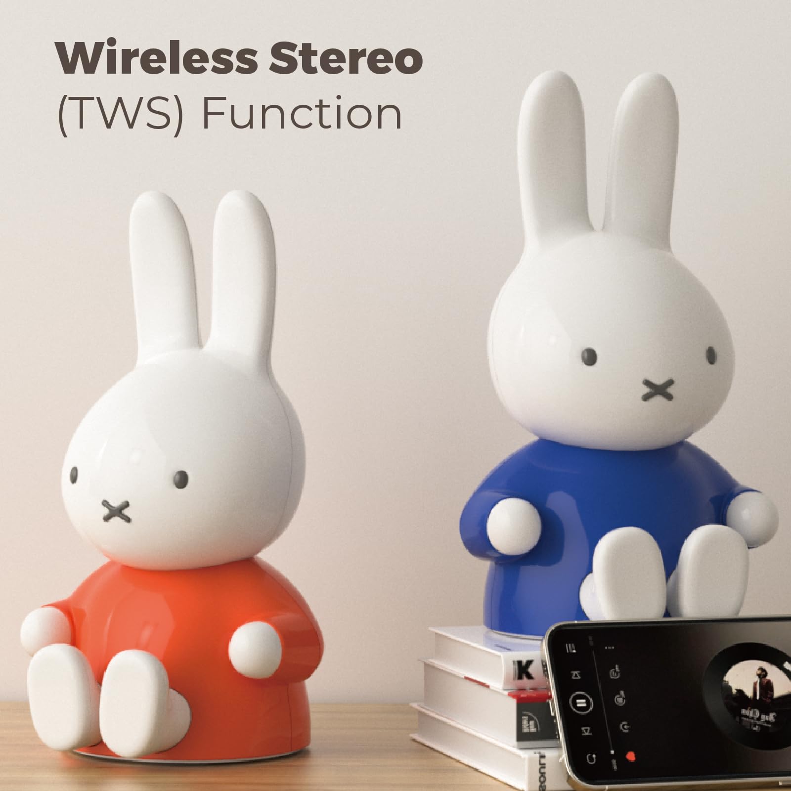 Miffy Portable Bluetooth Speakers, Cute Portable Wireless Speakers with Loud Stereo Sound, Built-in Mic, TF-Card Slot, Dual Pairing,40H Playtime for Room, Desk Decor, for her (Orange)