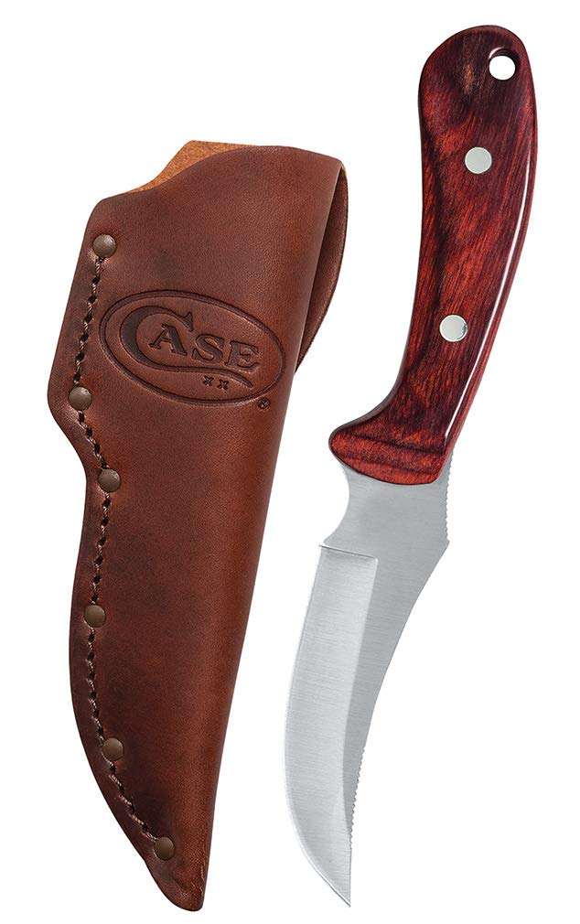 Case WR XX Pocket Knife Rosewood Ridgeback Wood Hunter W/Leather Sheath Item #398 - (Ridgeback Hunter) - Length Closed: 8 1/2 Overall Inches