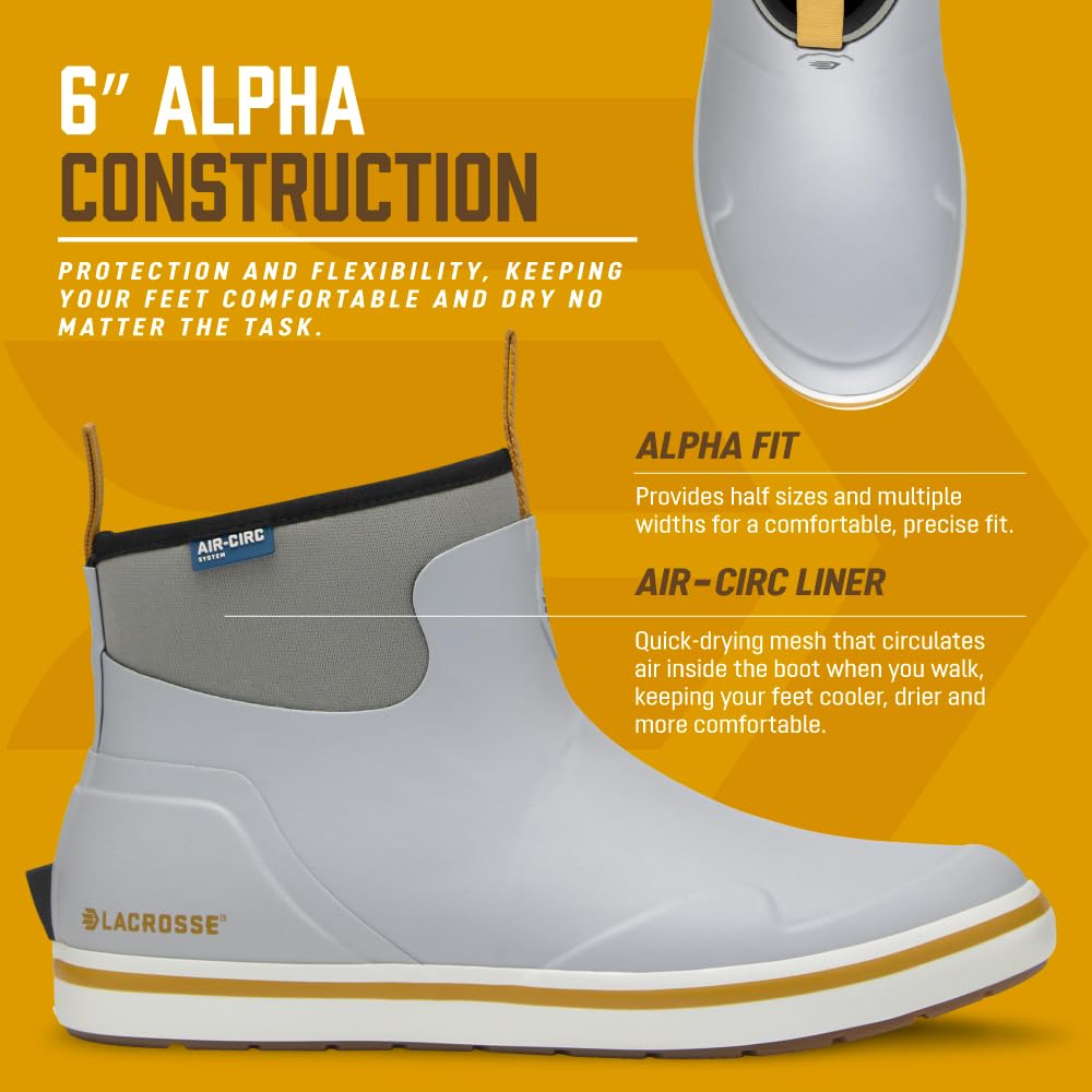 LaCrosse Alpha Deck Boot 6-Inch - Waterproof Shoes for Men - Slip-Resistant Outsole & Deck Boots for Men - Quick-Dry Air-Circ Lining & Fishing Shoes - Wild Dove - 8