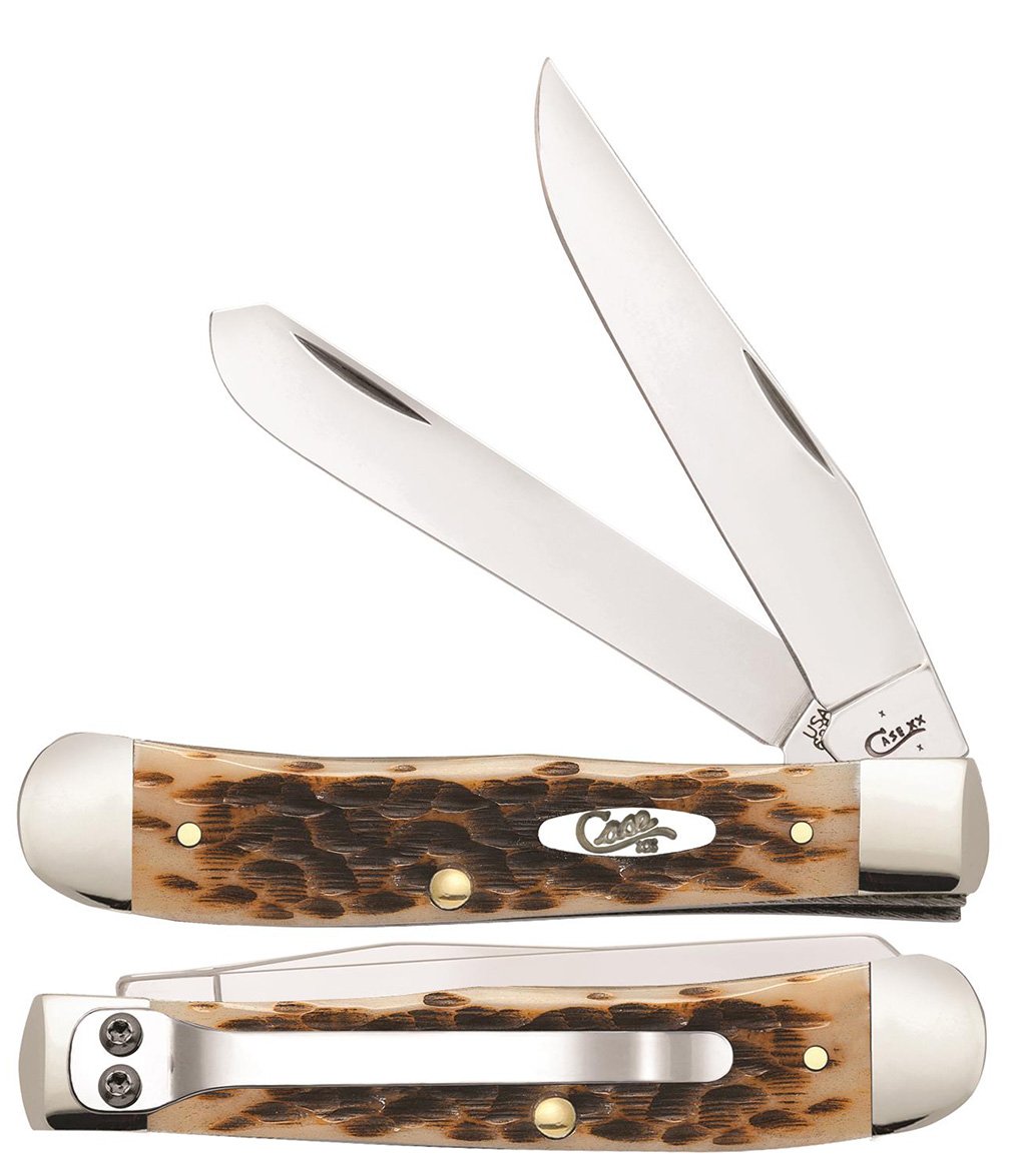 Case WR XX Pocket Knife Amber Bone Trapper Peachseed Jig W/Clip Item #6540 - (6254C SS) - Length Closed: 4 1/8 Inches