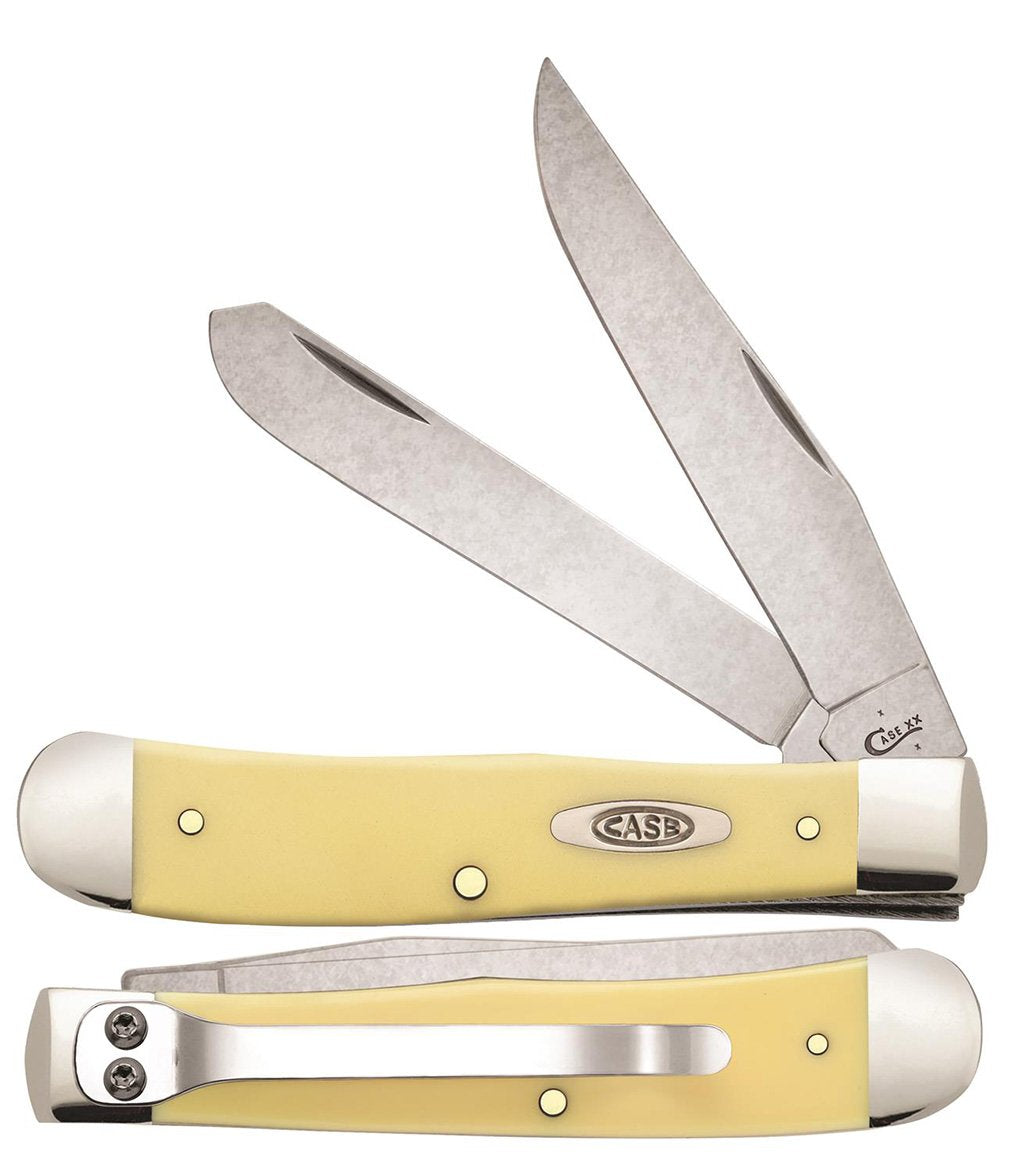 WR Case XX Pocket Knife Yellow Synthetic Trapper W/Clip Item #81091 - (3254C SS) - Length Closed: 4 1/8 Inches