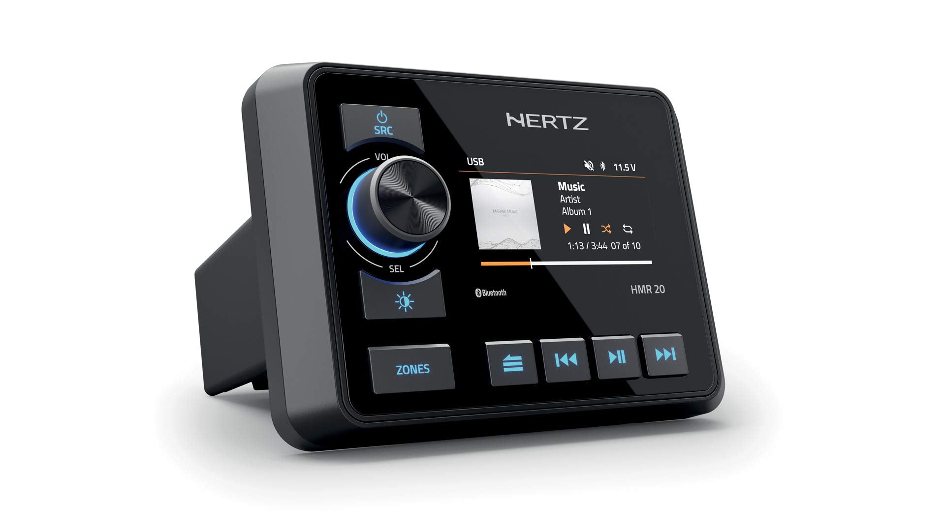 Hertz HMR-20 Marine Digital Media Receiver 2-Zone Receiver 3" Color Display AM/FM/USB/Bluetooth, 50 W x 4