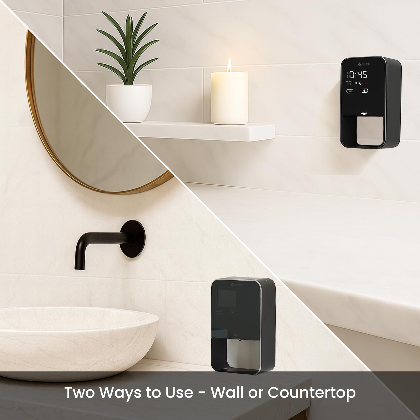 GentleJet EliteJet Automatic Foaming Soap Dispenser Touchless Sensor, LED Display, 5 Foam Levels, Wall Mount or Countertop, Rechargable USB-C or Battery Powered, Aluminum Alloy, 480 ml Refillable