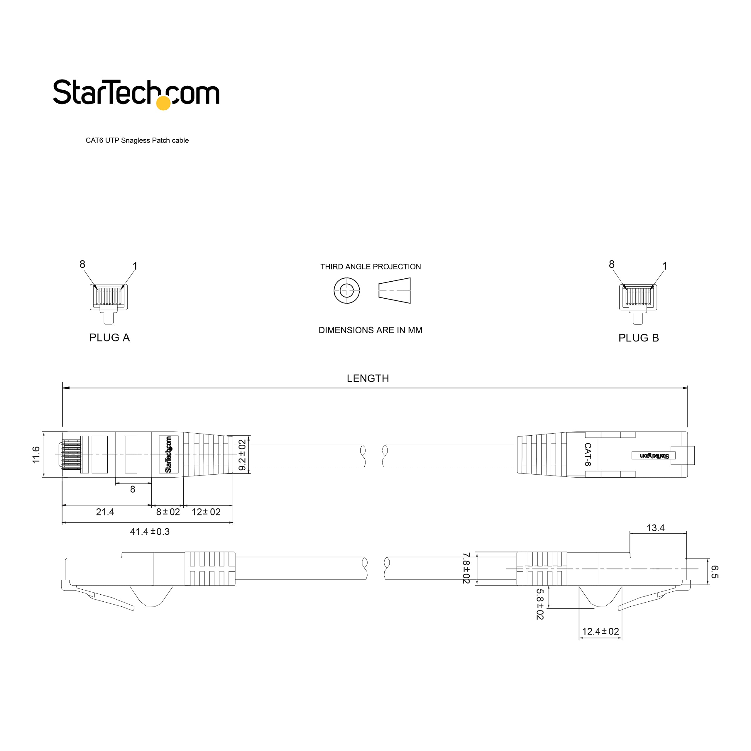 StarTech 8ft CAT6 Ethernet Cable - Gray CAT 6 Gigabit Ethernet Wire -250Mhz 100W PoE RJ45 UTP Network Patch Cord Snagless with Strain Relief (N6PATCH8GR)